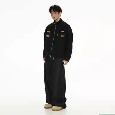 冰飞 美式复古高街百搭宽松休闲工装潮流时尚设计感印花立领长袖夹克外套 男女同款