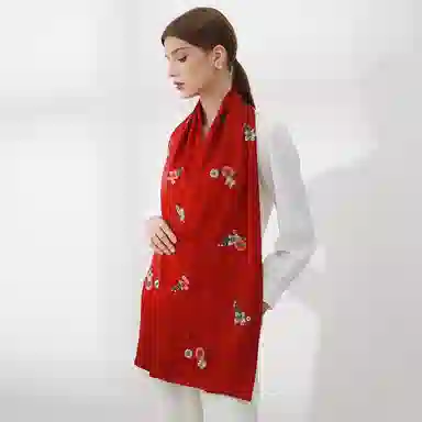 上海故事 古典国风高级时尚刺绣款春秋空调出游真丝长巾 桑蚕丝 丝巾 女款