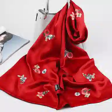 上海故事 古典国风高级时尚刺绣款春秋空调出游真丝长巾 桑蚕丝 丝巾 女款