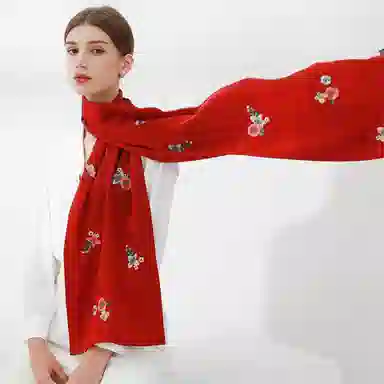 上海故事 古典国风高级时尚刺绣款春秋空调出游真丝长巾 桑蚕丝 丝巾 女款