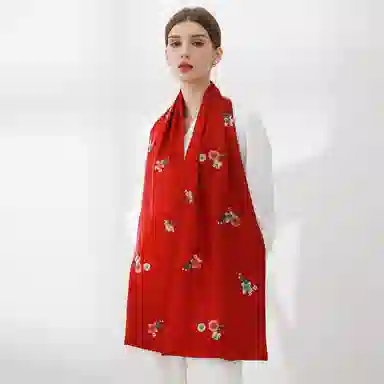 上海故事 古典国风高级时尚刺绣款春秋空调出游真丝长巾 桑蚕丝 丝巾 女款