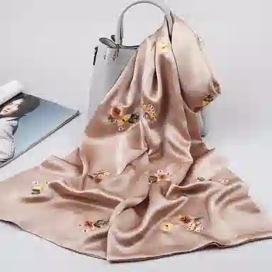 上海故事 古典国风高级时尚刺绣款春秋空调出游真丝长巾 桑蚕丝 丝巾 女款