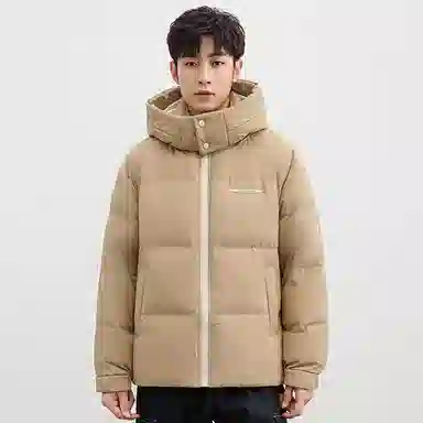 鸭鸭 青年时尚韩版休闲短款拆卸连帽外套纯色拼色户外加厚保暖面包羽绒服 通用 学生党好物