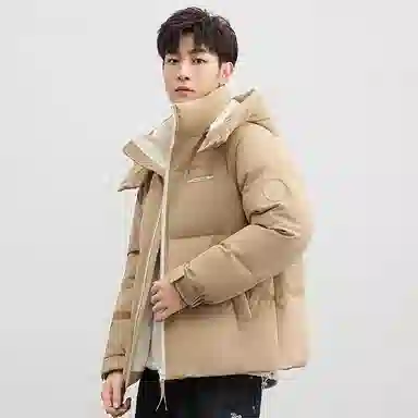 鸭鸭 青年时尚韩版休闲短款拆卸连帽外套纯色拼色户外加厚保暖面包羽绒服 通用 学生党好物