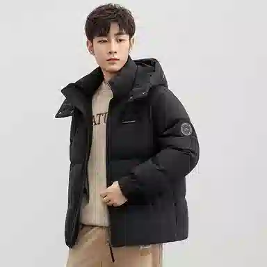 鸭鸭 青年时尚韩版休闲短款拆卸连帽外套纯色拼色户外加厚保暖面包羽绒服 通用 学生党好物