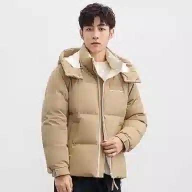 鸭鸭 青年时尚韩版休闲短款拆卸连帽外套纯色拼色户外加厚保暖面包羽绒服 通用 学生党好物