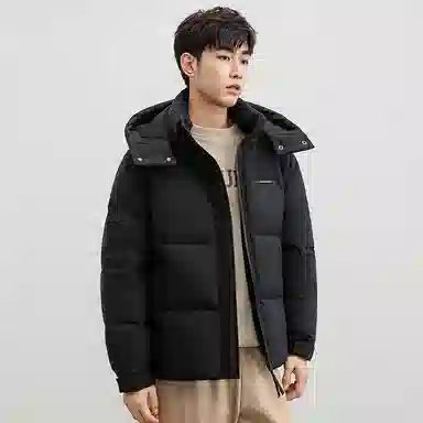 鸭鸭 青年时尚韩版休闲短款拆卸连帽外套纯色拼色户外加厚保暖面包羽绒服 通用 学生党好物