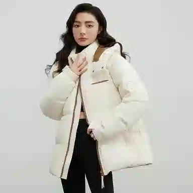 鸭鸭 青年时尚韩版休闲短款拆卸连帽外套纯色拼色户外加厚保暖面包羽绒服 通用 学生党好物