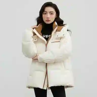 鸭鸭 青年时尚韩版休闲短款拆卸连帽外套纯色拼色户外加厚保暖面包羽绒服 通用 学生党好物