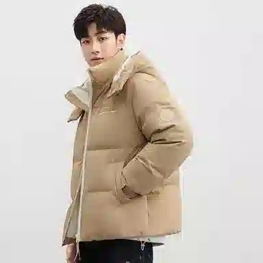 鸭鸭 青年时尚韩版休闲短款拆卸连帽外套纯色拼色户外加厚保暖面包羽绒服 通用 学生党好物