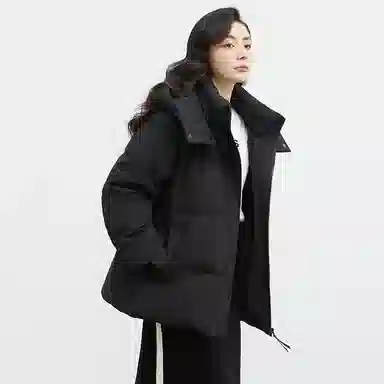 鸭鸭 青年时尚韩版休闲短款拆卸连帽外套纯色拼色户外加厚保暖面包羽绒服 通用 学生党好物