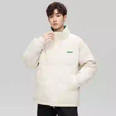 鸭鸭 青年时尚韩版休闲短款拆卸连帽外套纯色拼色户外加厚保暖面包羽绒服 通用 学生党好物