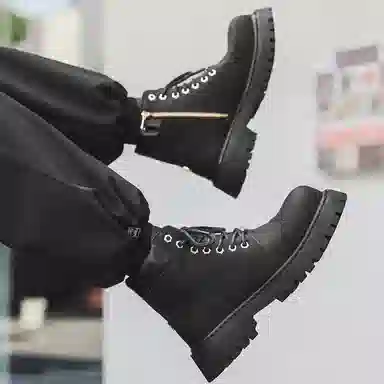 马丁靴男女同款情侣短靴 增高大黄靴 英伦风侧拉链户外登山工装靴