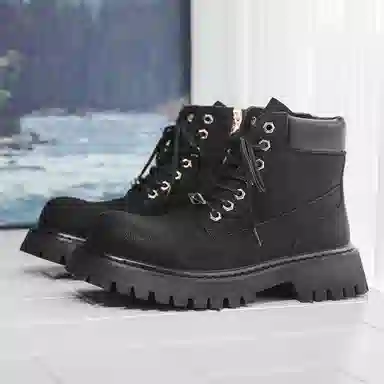 马丁靴男女同款情侣短靴 增高大黄靴 英伦风侧拉链户外登山工装靴