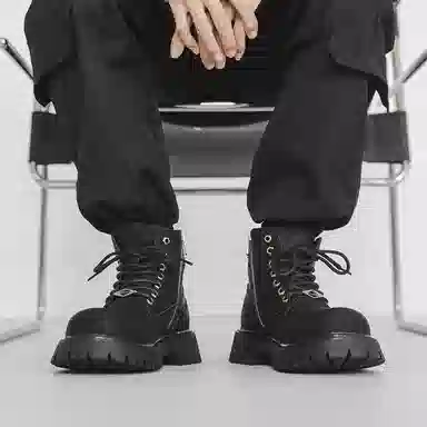 马丁靴男女同款情侣短靴 增高大黄靴 英伦风侧拉链户外登山工装靴