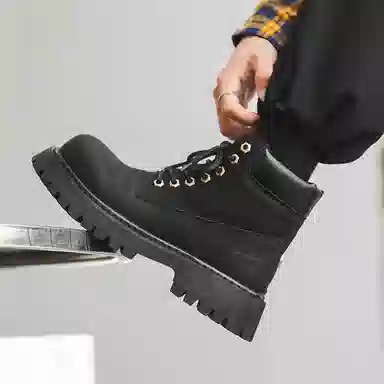 马丁靴男女同款情侣短靴 增高大黄靴 英伦风侧拉链户外登山工装靴