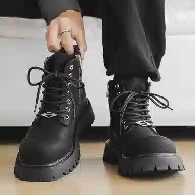 马丁靴男女同款情侣短靴 增高大黄靴 英伦风侧拉链户外登山工装靴