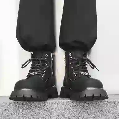 马丁靴男女同款情侣短靴 增高大黄靴 英伦风侧拉链户外登山工装靴