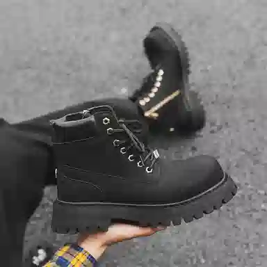 马丁靴男女同款情侣短靴 增高大黄靴 英伦风侧拉链户外登山工装靴