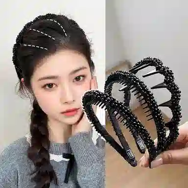 左欧 蓬松高颅顶大波浪显发量不勒头发卡显脸小带齿防滑头饰 串珠 发箍 女款