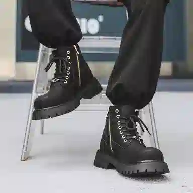 马丁靴男女同款情侣短靴 增高大黄靴 英伦风侧拉链户外登山工装靴