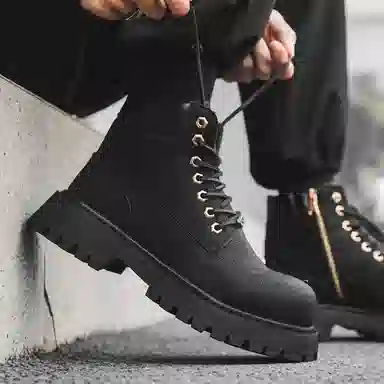 马丁靴男女同款情侣短靴 增高大黄靴 英伦风侧拉链户外登山工装靴