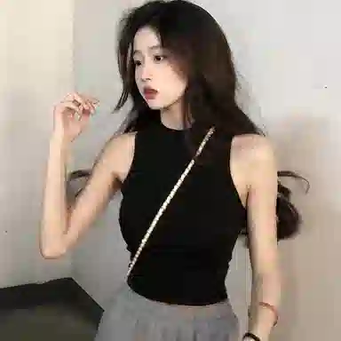 双星八特 时尚纯棉半高领纯色背心 男女同款 黑色