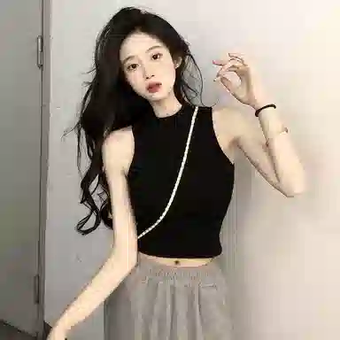 双星八特 时尚纯棉半高领纯色背心 男女同款 黑色