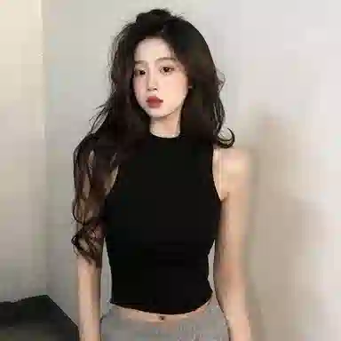 双星八特 时尚纯棉半高领纯色背心 男女同款 黑色