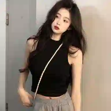 双星八特 时尚纯棉半高领纯色背心 男女同款 黑色