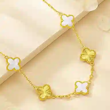 老福黄金 幸运四叶草系列 幸运相伴 幸福相随 新中式国风轻奢贵气感   璀璨闪耀 优雅气质手饰 优质母贝 手链 女款 礼盒装