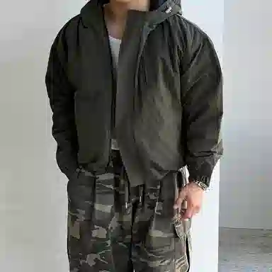 我是大卫 韩系短款连帽防寒保暖复古个性加厚棉服 男女同款 军绿色