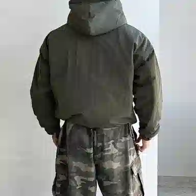 我是大卫 韩系短款连帽防寒保暖复古个性加厚棉服 男女同款 军绿色