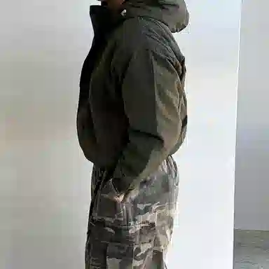 我是大卫 韩系短款连帽防寒保暖复古个性加厚棉服 男女同款 军绿色