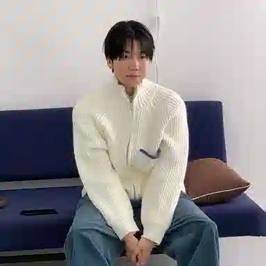 我是大卫 立领韩版时尚小众双拉链保暖针织衫 男女同款 米白色