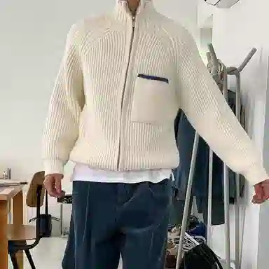 我是大卫 立领韩版时尚小众双拉链保暖针织衫 男女同款 米白色