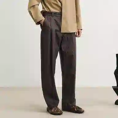 速写 日常合体简约纯色直筒休闲裤 男款 深棕
