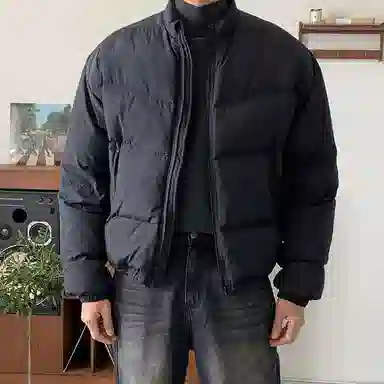 我是大卫 美式高街深立领加厚保暖宽松重工防寒棉服 男女同款 黑色