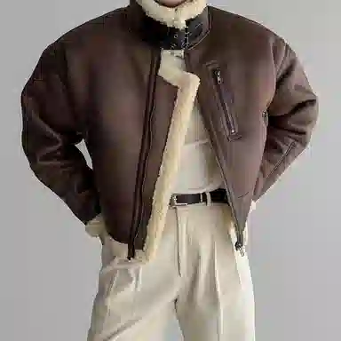 我是大卫 复古纯色百搭简约翻领夹克外套 男女同款 棕色