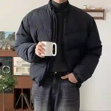我是大卫 美式高街深立领加厚保暖宽松重工防寒棉服 男女同款 黑色