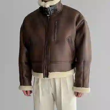 我是大卫 复古纯色百搭简约翻领夹克外套 男女同款 棕色