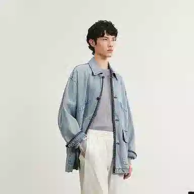 速写 纯色简约宽松日常夹克外套 男款 牛仔藏青