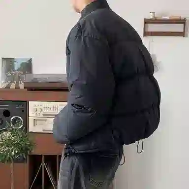 我是大卫 美式高街深立领加厚保暖宽松重工防寒棉服 男女同款 黑色