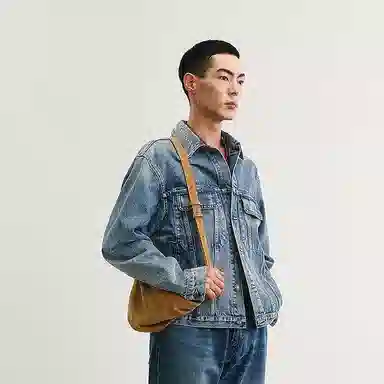 速写 纯色休闲简约日常短款宽松长袖夹克外套 男款 牛仔藏青