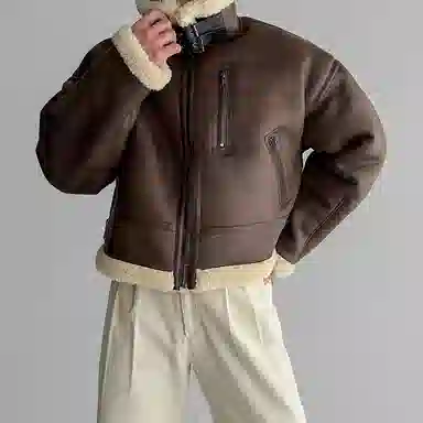 我是大卫 复古纯色百搭简约翻领夹克外套 男女同款 棕色