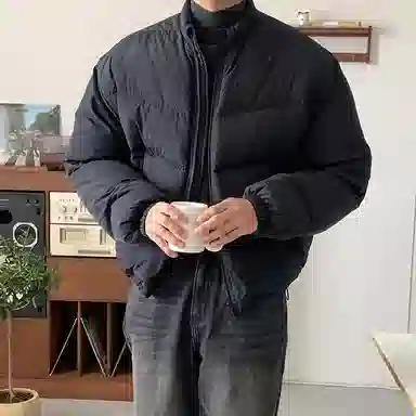 我是大卫 美式高街深立领加厚保暖宽松重工防寒棉服 男女同款 黑色