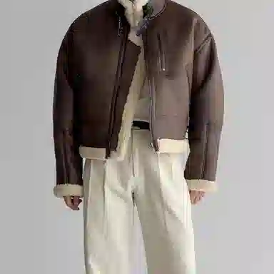 我是大卫 复古纯色百搭简约翻领夹克外套 男女同款 棕色