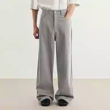 速写 纯色日常休闲简约宽松直筒牛仔裤 男款 牛仔卡其