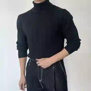 我是大卫 修身竖条纹打底韩系高领商务针织衫 男女同款