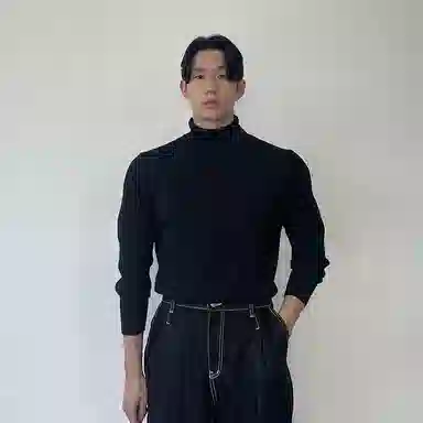 我是大卫 修身竖条纹打底韩系高领商务针织衫 男女同款